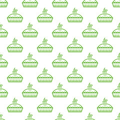 Green outline pie seamless pattern with white background.