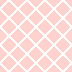 Pink big squares white background seamless pattern.