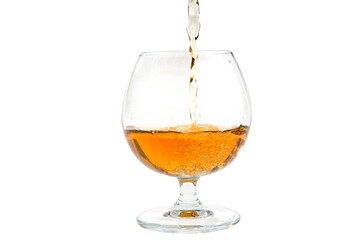 Pouring Cognac or Brandy Against Isolated on White