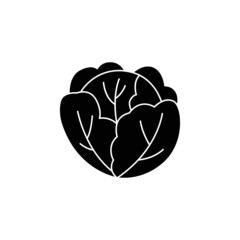 Cabbage icon in black flat glyph, filled style isolated on white background