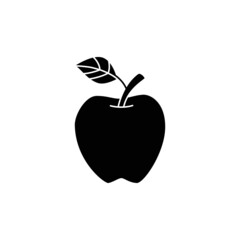 Apple fruit icon in black flat glyph, filled style isolated on white background