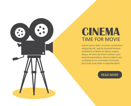 Retro cinema icon with text place, yellow background. vector illustration
