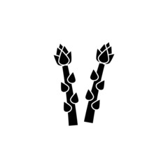 Asparagus icon in black flat glyph, filled style isolated on white background