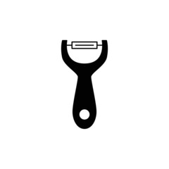 Kitchen peeler icon in black flat glyph, filled style isolated on white background