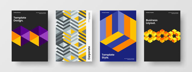 Obraz premium Unique postcard design vector layout collection. Abstract geometric pattern booklet template bundle.