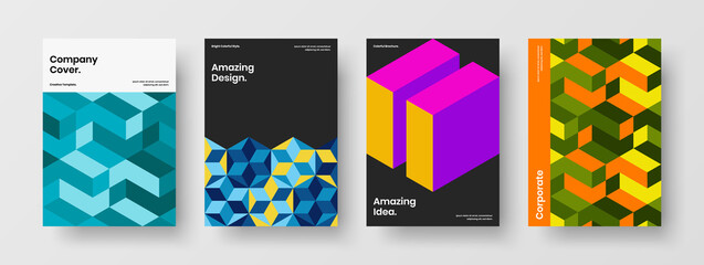 Fototapeta premium Fresh mosaic pattern handbill illustration bundle. Abstract corporate brochure vector design concept set.