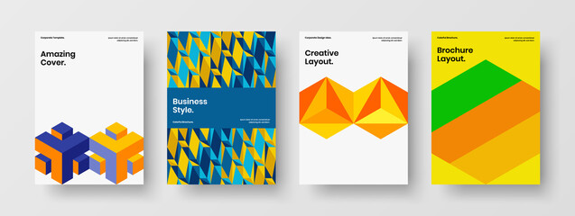 Creative geometric shapes flyer illustration composition. Minimalistic company brochure A4 vector design layout collection.