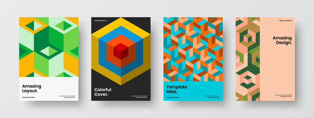 Obraz premium Unique mosaic pattern catalog cover template bundle. Original leaflet A4 vector design illustration composition.
