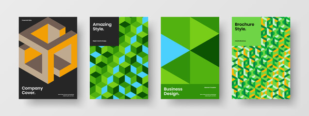 Obraz premium Unique mosaic hexagons company identity template collection. Multicolored pamphlet A4 design vector layout composition.