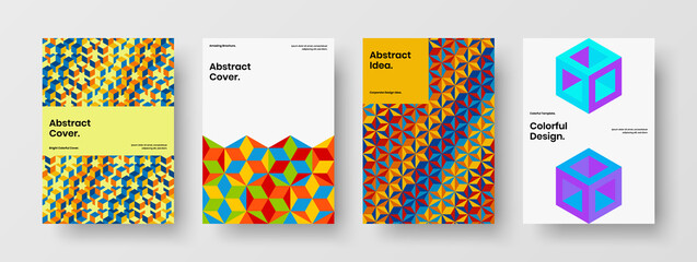 Fototapeta premium Creative postcard A4 vector design layout composition. Amazing geometric tiles brochure illustration set.