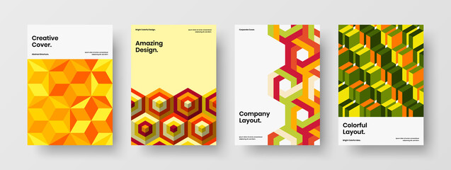 Naklejka premium Minimalistic handbill A4 vector design template bundle. Trendy mosaic shapes magazine cover illustration collection.