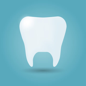 Healthy clean tooth on blue background. Template for stomatology or dentistry. Dental care Concept