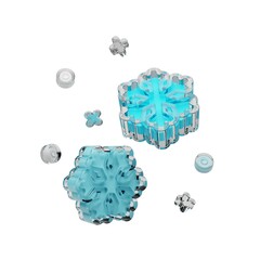 Card with 3d glass falling snowflake. New year design elements. Glossy blue Snowflakes Realistic 3d illustration