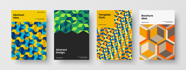 Naklejka premium Vivid mosaic tiles company brochure concept composition. Modern catalog cover A4 design vector template set.