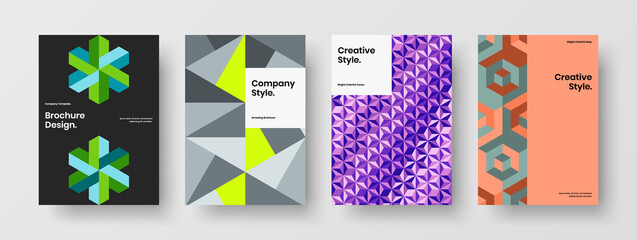 Fresh geometric pattern journal cover template bundle. Modern handbill A4 design vector layout composition.