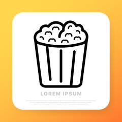 Popcorn box line icon. Movie, eat, crunchy, junk, fatty, salty, sweet, delicious. Fast food concept. Vector line icon for Business and Advertising