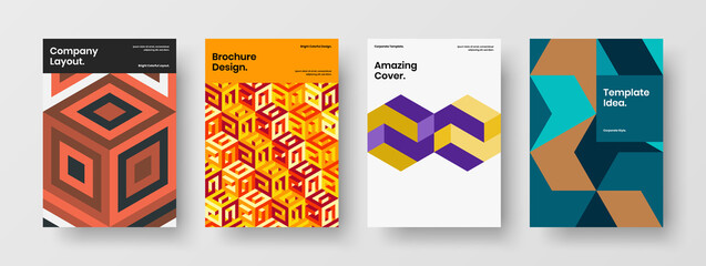 Unique postcard design vector concept collection. Vivid geometric hexagons banner layout bundle.