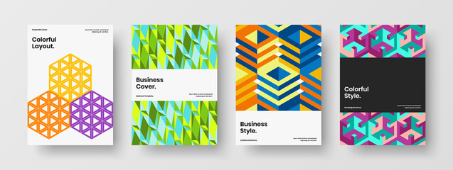 Vivid geometric shapes company cover illustration bundle. Minimalistic banner A4 vector design concept collection.