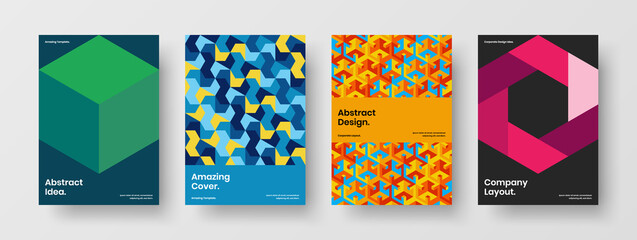 Fototapeta premium Amazing brochure A4 design vector layout bundle. Minimalistic geometric tiles corporate cover template set.