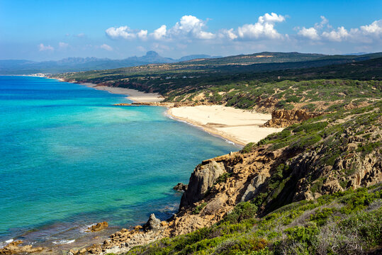 Sardegna, panorama della splendida e selvaggia costa di Scivu, ad Arbus, Italia, Europa 