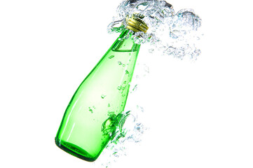 Green Mineral Bottle with Bubbles in the Water