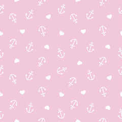 White anchor seamless pattern with pink background.