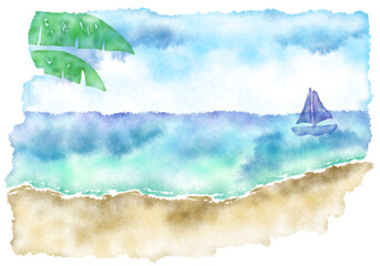 A hand-drawing illustration of vacation, travel, summer and sea concept