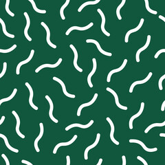Green seamless pattern with white memphis design.