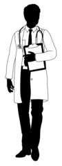 Doctor Man and Clipboard Medical Silhouette Person