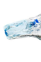 Blue Bottle in the Water Against White Background