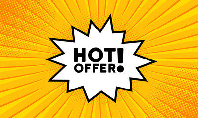 Speech bubble with Hot offer text. Boom retro comic style. Pop art style. Vector line icon for Business and Advertising