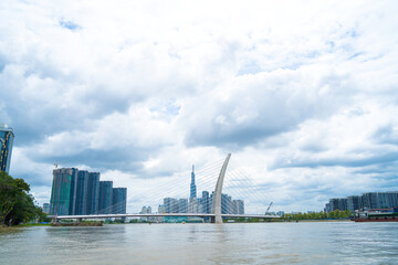 Ho Chi Minh city, Vietnam - MAY 22 2022: Thu Thiem 2 bridge, connecting Thu Thiem peninsula and...