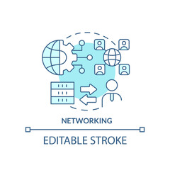 Networking turquoise concept icon. Client server network. Programming skills abstract idea thin line illustration. Isolated outline drawing. Editable stroke. Arial, Myriad Pro-Bold fonts used