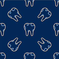 Line Broken tooth icon isolated seamless pattern on blue background. Dental problem icon. Dental care symbol. Vector