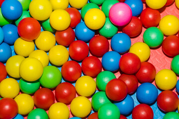 Background texture of multi-colored plastic balls. Pool with many balls