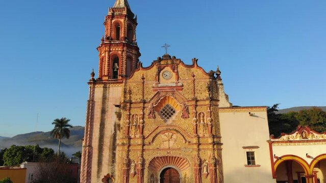 An ancient church in Jalpan de Serra, Queretaro. Mexico. Aerial Shot of Franciscan Mission of Jalpan