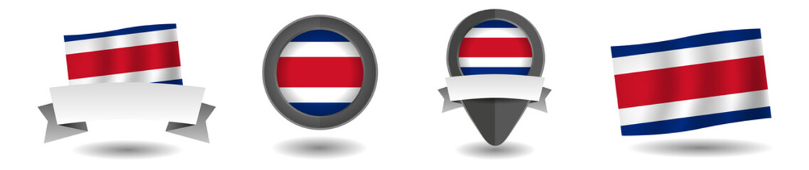 Costa rica flag vector collection. Pointers, flags and banners flat icon. Vector state signs illustration isolated on white background. Costa rica flag symbol on design element.
