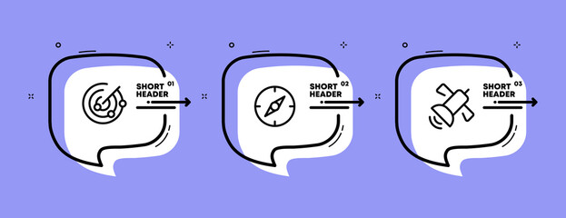 Navigation set icon. Compass, satellite, geolocation, modern. Technology concept. Infographic timeline with icons and 3 steps. Vector line icon for Business and Advertising