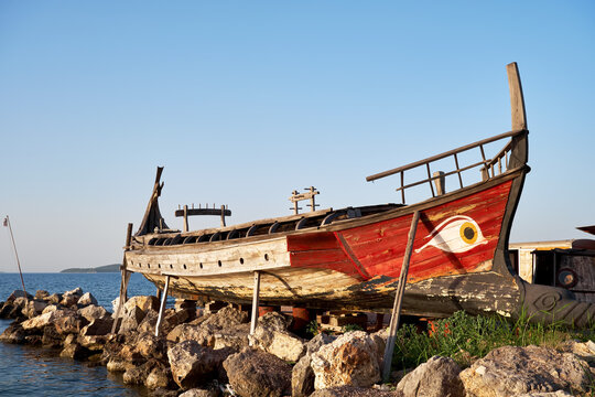 Antique Cyclades Phocaea civilization ship in Urla Liman Tepe maritime archeology excavation and research center.