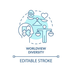 Worldview diversity turquoise concept icon. Moral development abstract idea thin line illustration. Cultural mindset. Isolated outline drawing. Editable stroke. Arial, Myriad Pro-Bold fonts used