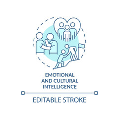 Emotional and cultural intelligence turquoise concept icon. Inclusive leaders trait abstract idea thin line illustration. Isolated outline drawing. Editable stroke. Arial, Myriad Pro-Bold fonts used