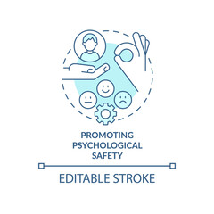 Promoting psychological safety turquoise concept icon. Inclusive leadership trait abstract idea thin line illustration. Isolated outline drawing. Editable stroke. Arial, Myriad Pro-Bold fonts used