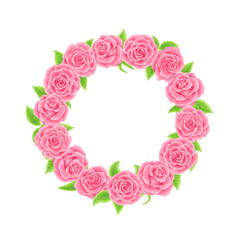 Fototapeta na wymiar Pink rose wreath drawn in digital watercolor 