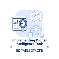 Implementing digital intelligence tools light blue concept icon. Digital first abstract idea thin line illustration. Isolated outline drawing. Editable stroke. Arial, Myriad Pro-Bold fonts used