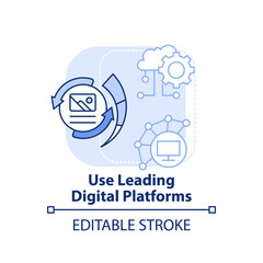 Use leading digital platforms light blue concept icon. Digital first strategy abstract idea thin line illustration. Isolated outline drawing. Editable stroke. Arial, Myriad Pro-Bold fonts used