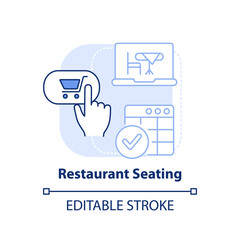 Fototapeta premium Restaurant seating light blue concept icon. Table reservation. Digital first service abstract idea thin line illustration. Isolated outline drawing. Editable stroke. Arial, Myriad Pro-Bold fonts used