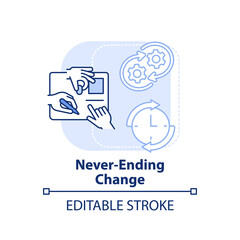 Never ending change light blue concept icon. Digital transformation disadvantage abstract idea thin line illustration. Isolated outline drawing. Editable stroke. Arial, Myriad Pro-Bold fonts used