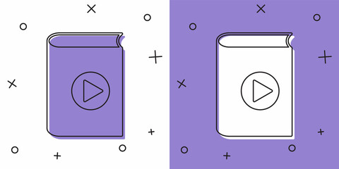 Set Audio book icon isolated on white and purple background. Play button and book. Audio guide sign. Online learning concept. Vector