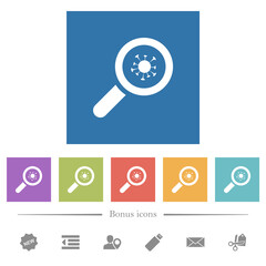 Covid inspection flat white icons in square backgrounds