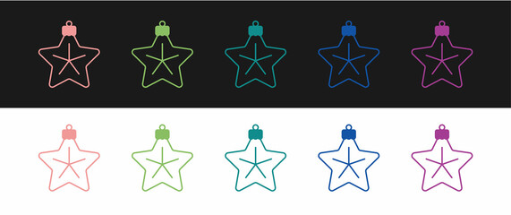 Set Christmas star icon isolated on black and white background. Merry Christmas and Happy New Year. Vector